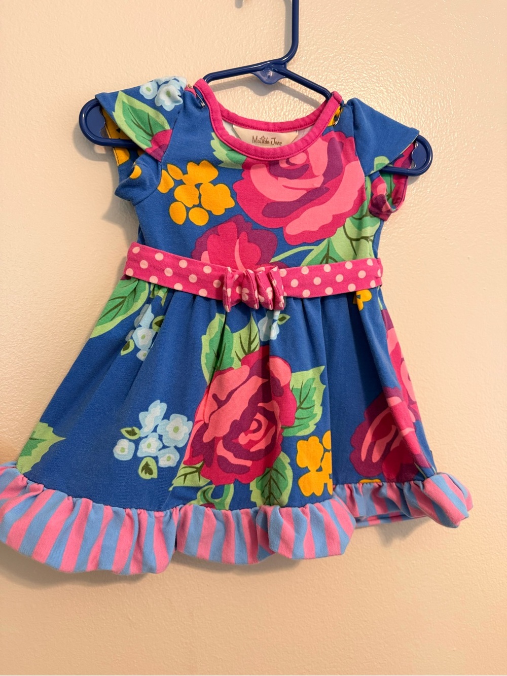 Matilda Jane Blue Floral Knit Dress | 6–12M | Boutique Girls Dress | EUC
